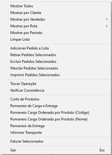 Menu Faturamento